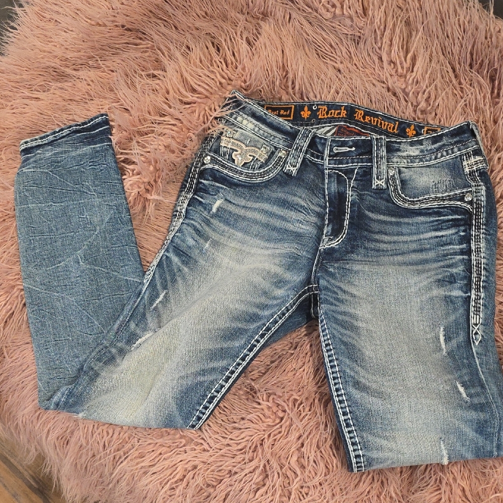 Rock Revival Blue Skinny Jeans Distressed Denim